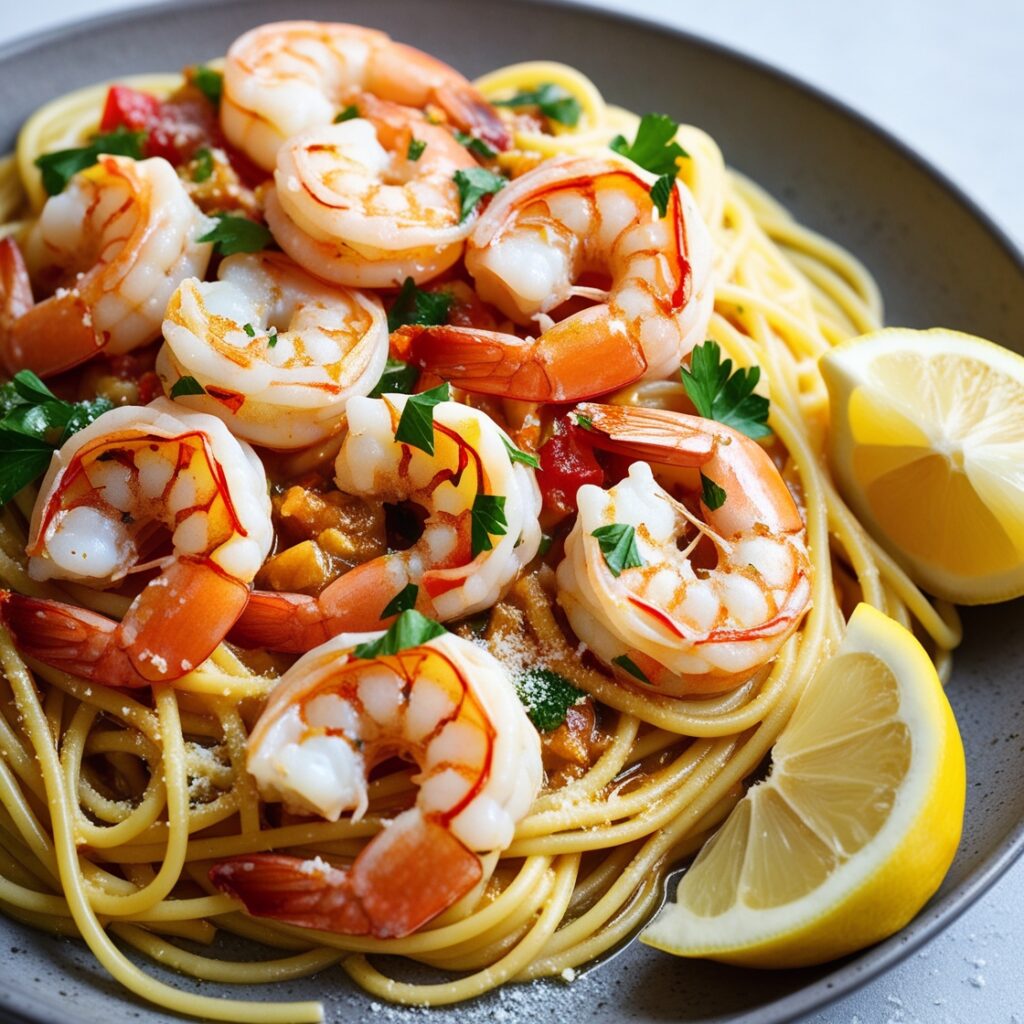 Garlic shrimp spaghetti
