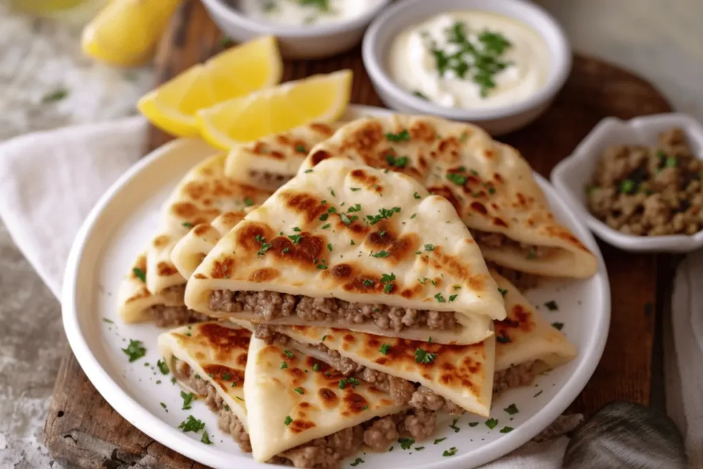 Arayes served with high protein dips and salad