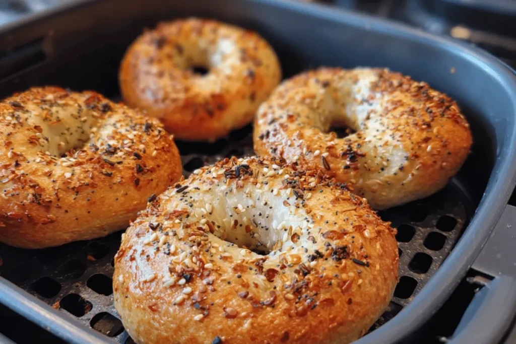 High protein bagels baking in air fryer