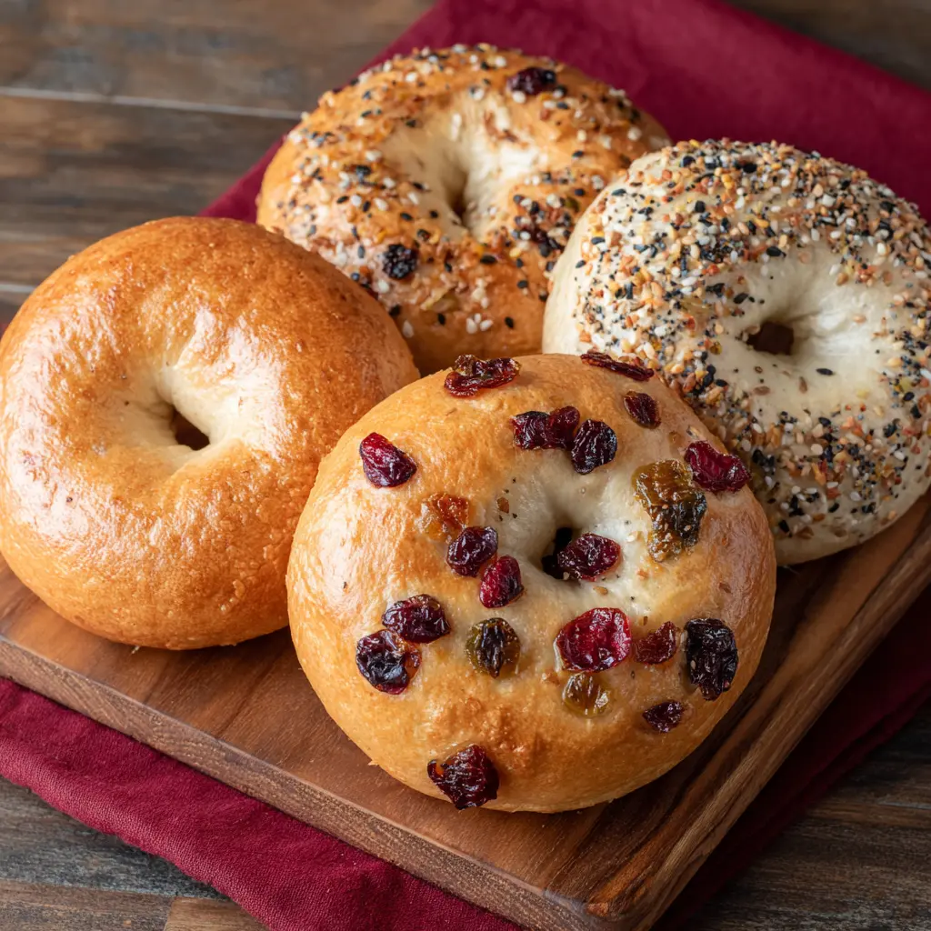 Assorted high protein bagels with savory and sweet flavors