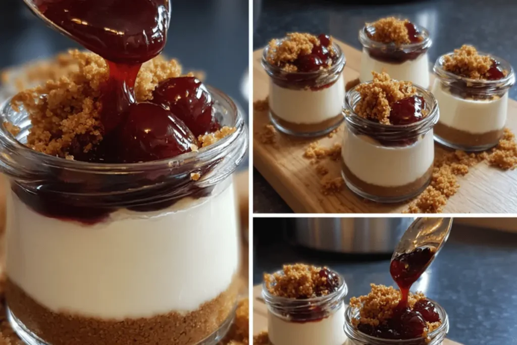 Layering high protein cheesecake in jars
High Protein Lemon Blueberry Cheesecake