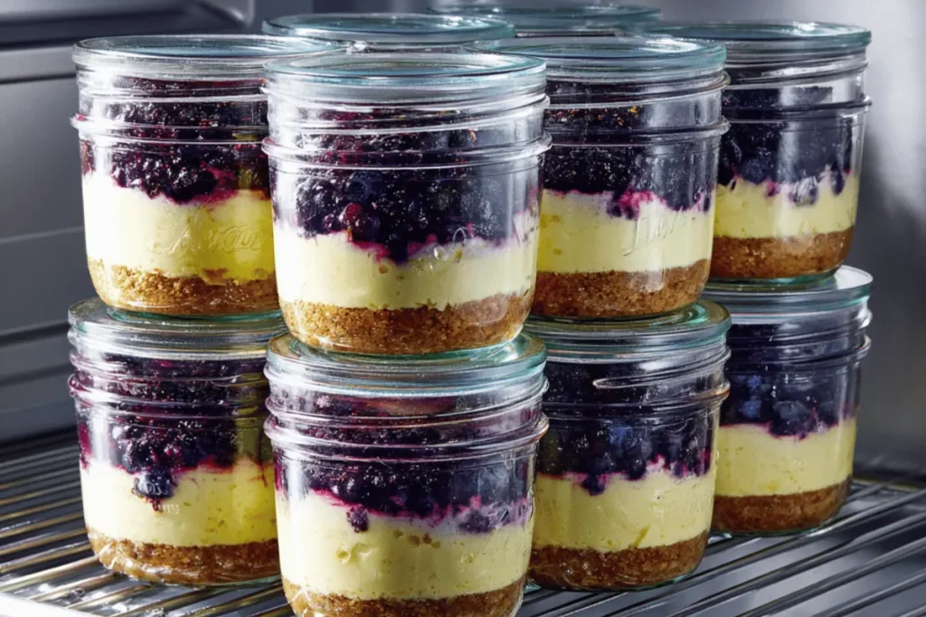 Stored high protein cheesecake jars
